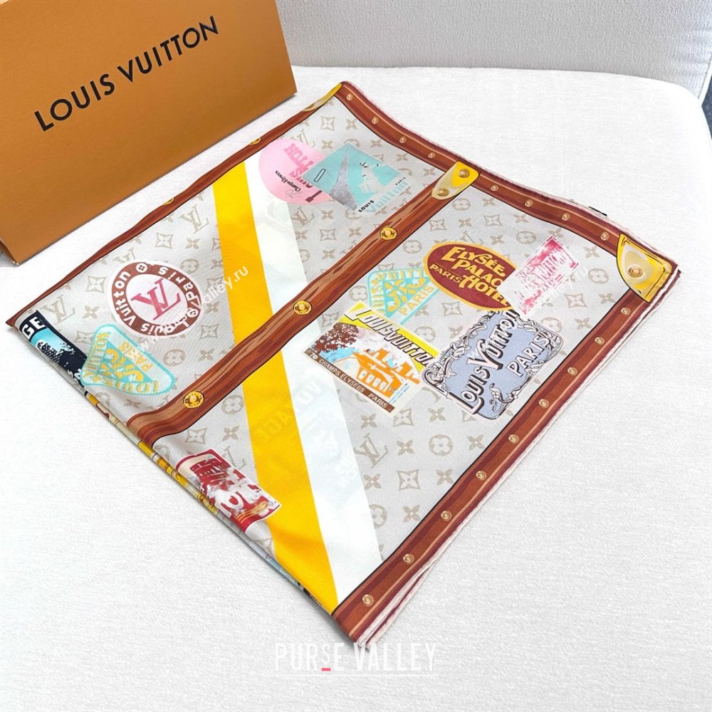 Louis Vuitton Silk Sqaure Scarf 90x90cm LV030437 Beige/Brown 2025 (A-25030437)