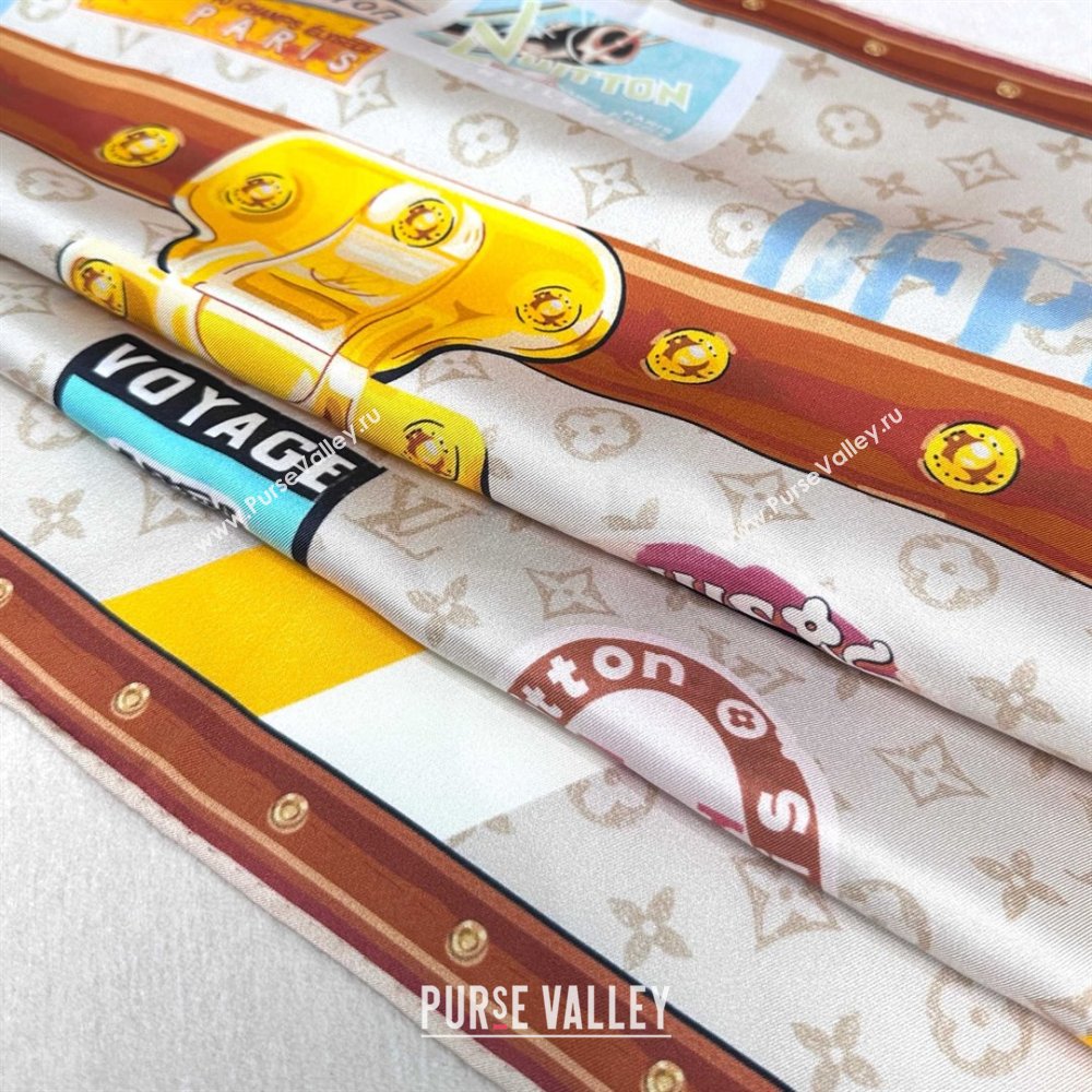 Louis Vuitton Silk Sqaure Scarf 90x90cm LV030437 Beige/Brown 2025 (A-25030437)