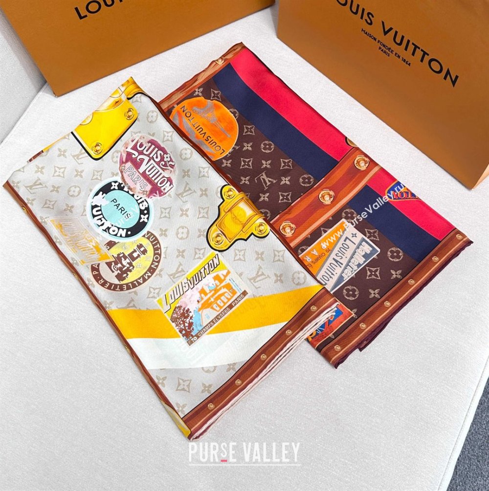 Louis Vuitton Silk Sqaure Scarf 90x90cm LV030437 Beige/Brown 2025 (A-25030437)