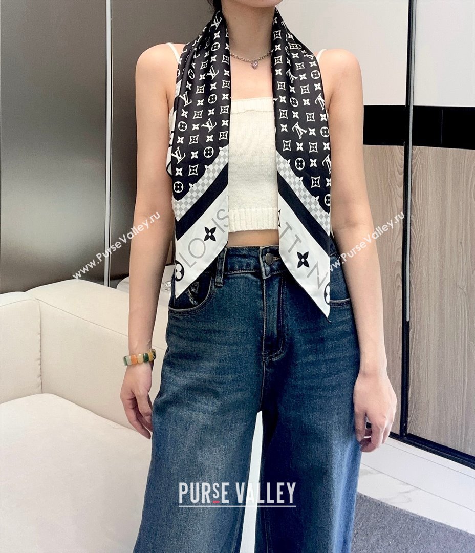 Louis Vuitton Silk Sqaure Scarf 90x90cm LV030438 Black 2025 (A-25030438)