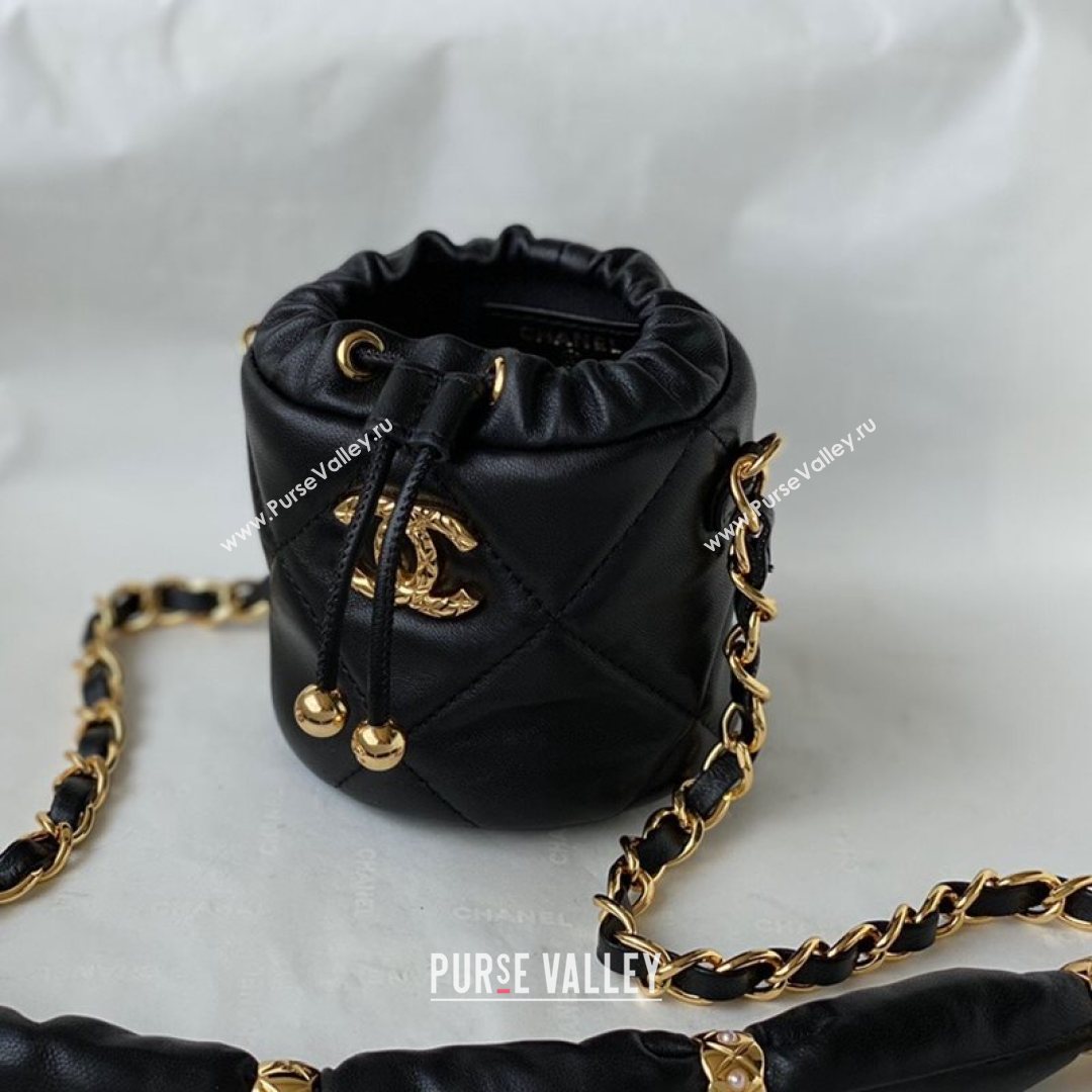 Chanel Lambskin Bucket Clutch with Chain and Rings AP2330 Black 2021 TOP (SM-21082754)