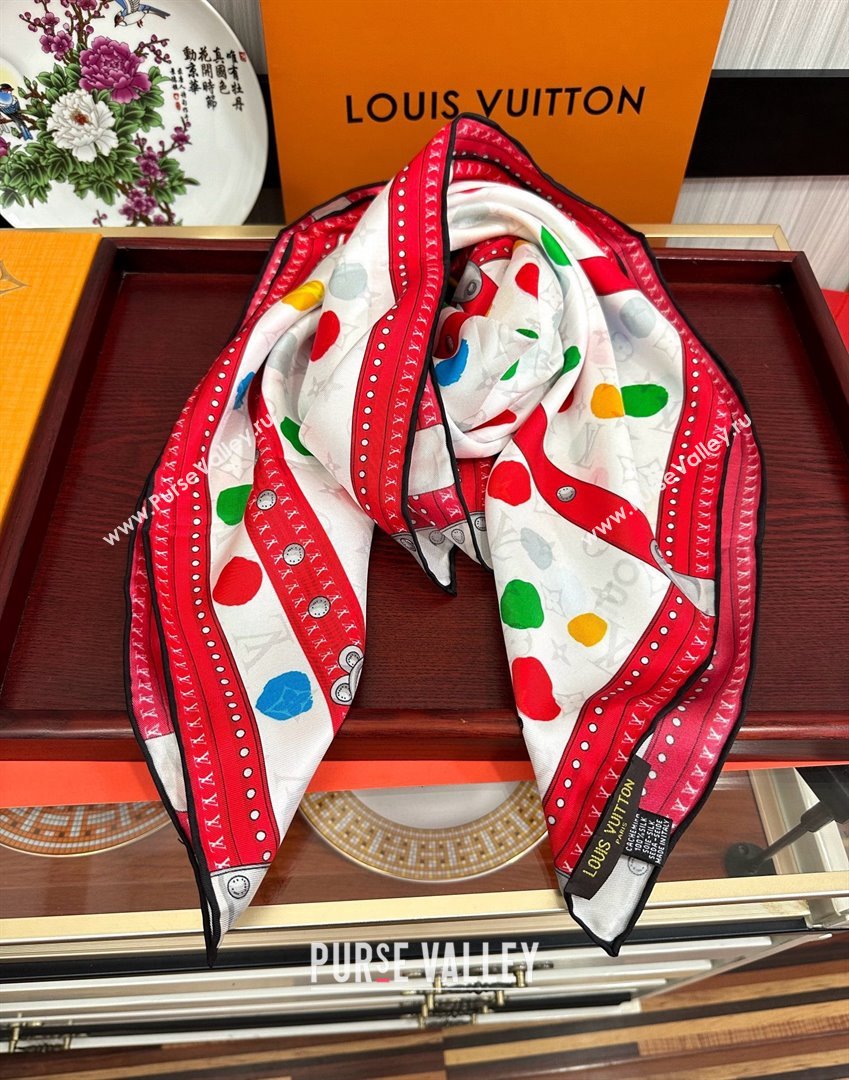 Louis Vuitton Silk Sqaure Scarf 90x90cm LV030431 Red/White 2025 (A-25030431)