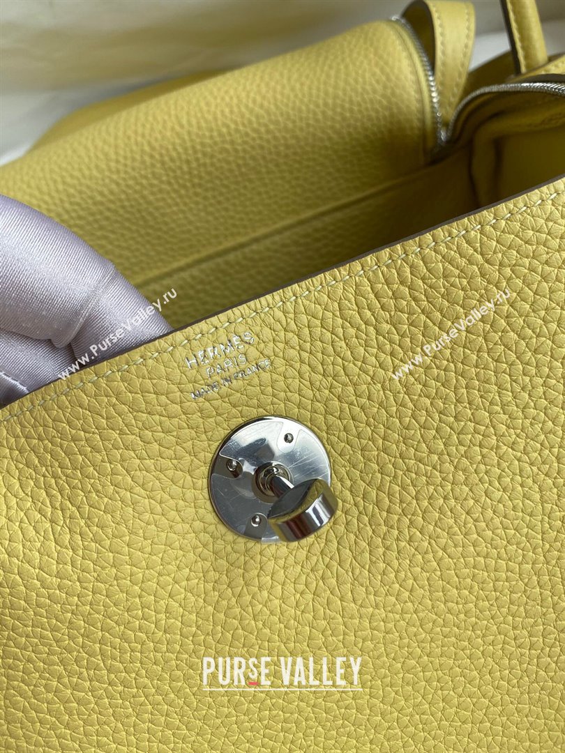 Hermes Lindy 26/30 Bag in Original Taurillon Clemence Leather Chick Yellow/Silver 2024(Full Handmade) (XYA-24051518)
