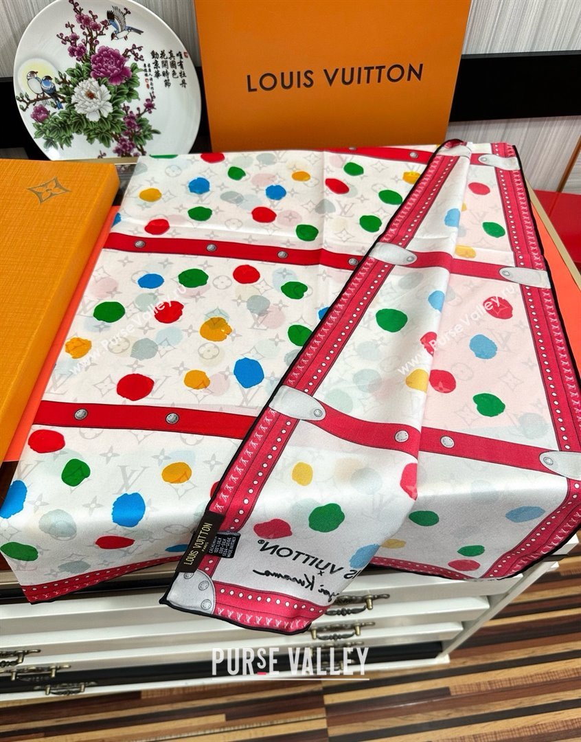 Louis Vuitton Silk Sqaure Scarf 90x90cm LV030431 Red/White 2025 (A-25030431)