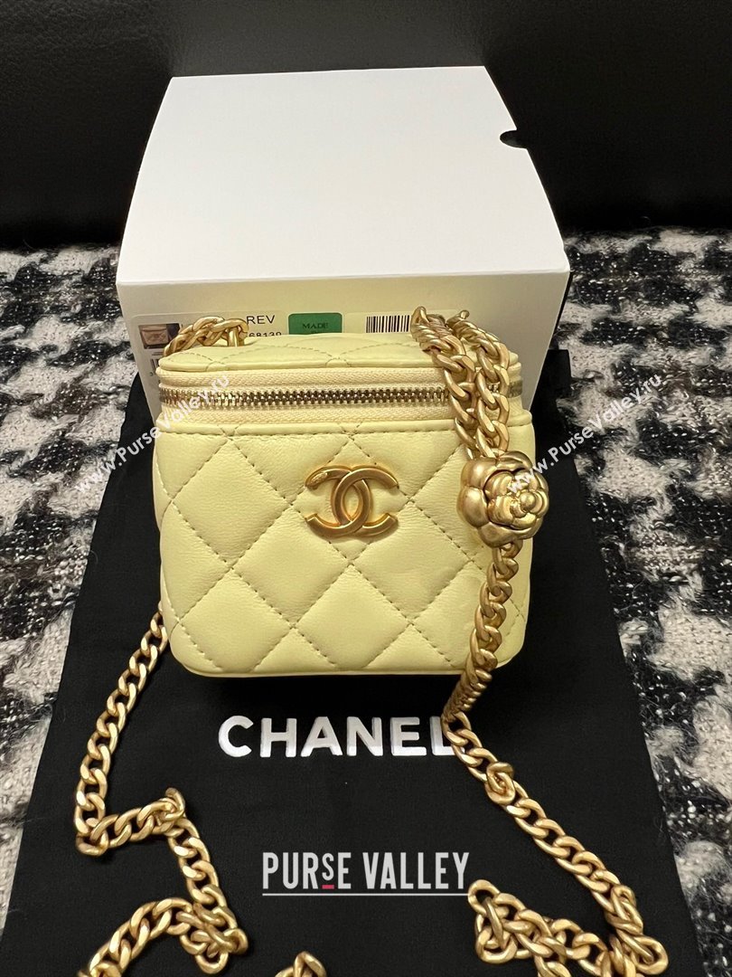 Chanel Lambskin Mini Vanity Case with Camellia Chain Yellow 2024 (YEZI-24032217)