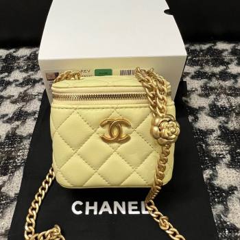 Chanel Lambskin Mini Vanity Case with Camellia Chain Yellow 2024 (YEZI-24032217)