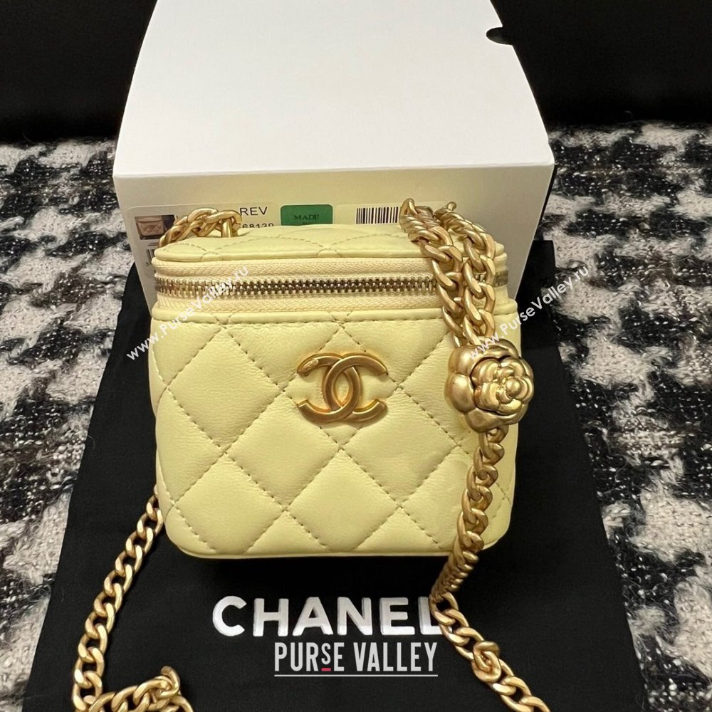 Chanel Lambskin Mini Vanity Case with Camellia Chain Yellow 2024 (YEZI-24032217)