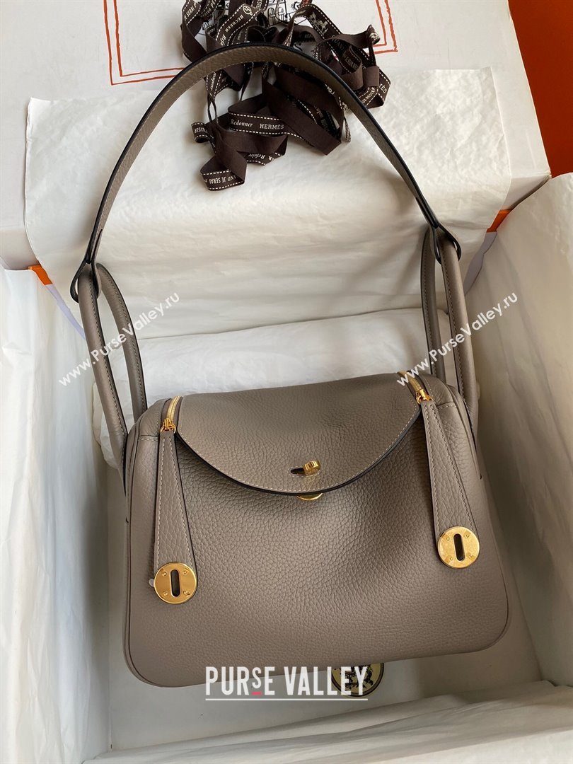 Hermes Lindy 26/30 Bag in Original Taurillon Clemence Leather Pitch Grey/Gold 2024(Full Handmade) (XYA-24051519)