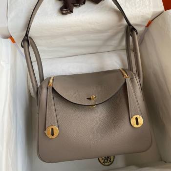 Hermes Lindy 26/30 Bag in Original Taurillon Clemence Leather Pitch Grey/Gold 2024(Full Handmade) (XYA-24051519)