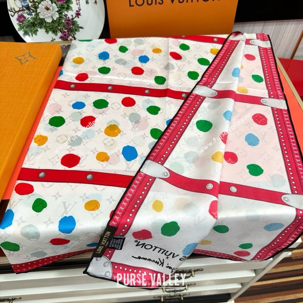 Louis Vuitton Silk Sqaure Scarf 90x90cm LV030431 Red/White 2025 (A-25030431)