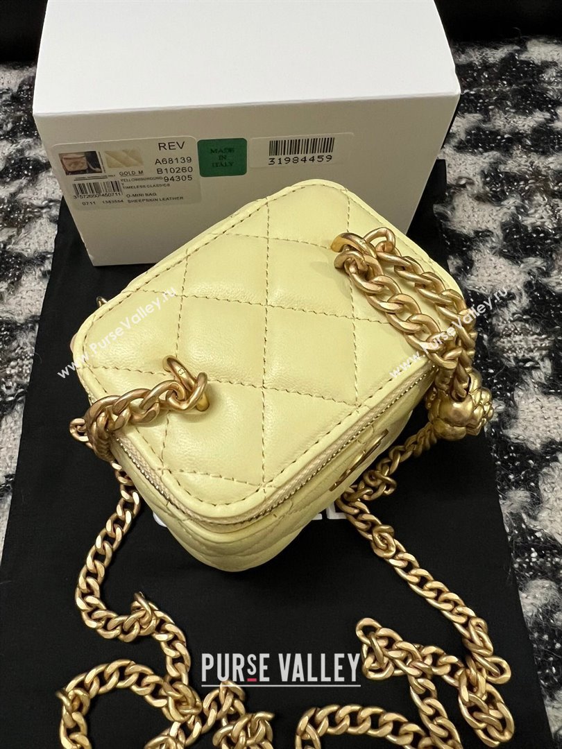 Chanel Lambskin Mini Vanity Case with Camellia Chain Yellow 2024 (YEZI-24032217)