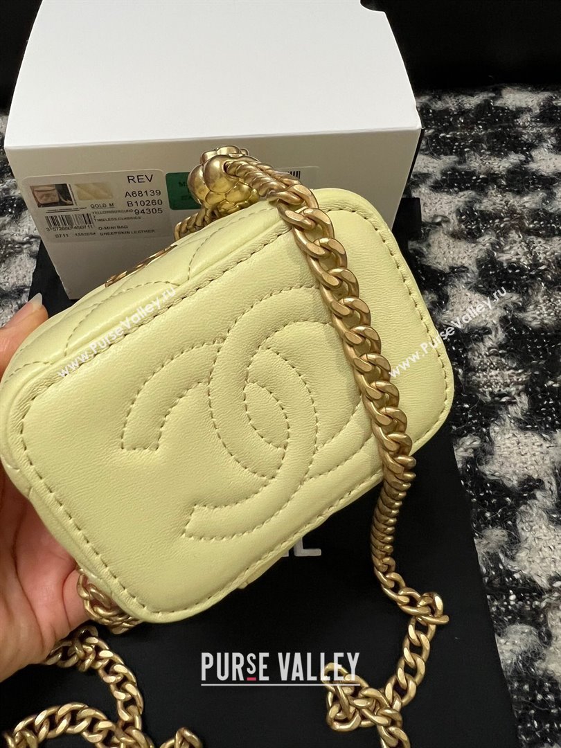 Chanel Lambskin Mini Vanity Case with Camellia Chain Yellow 2024 (YEZI-24032217)