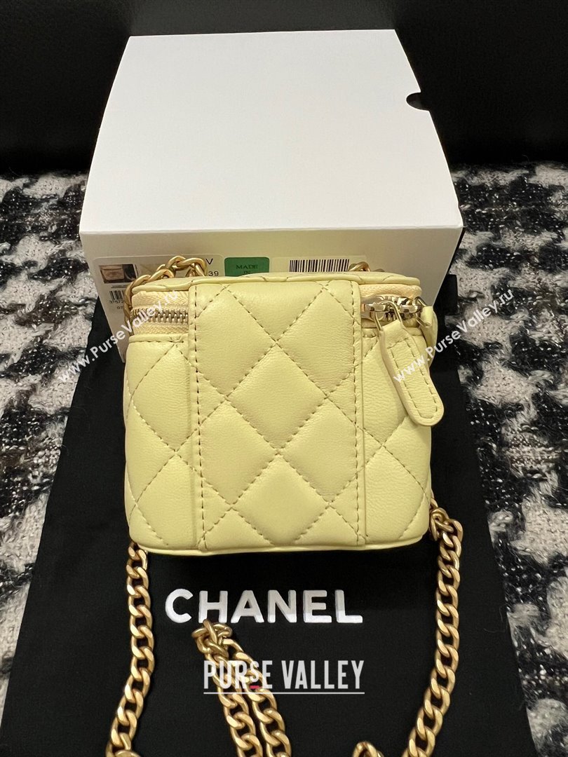 Chanel Lambskin Mini Vanity Case with Camellia Chain Yellow 2024 (YEZI-24032217)