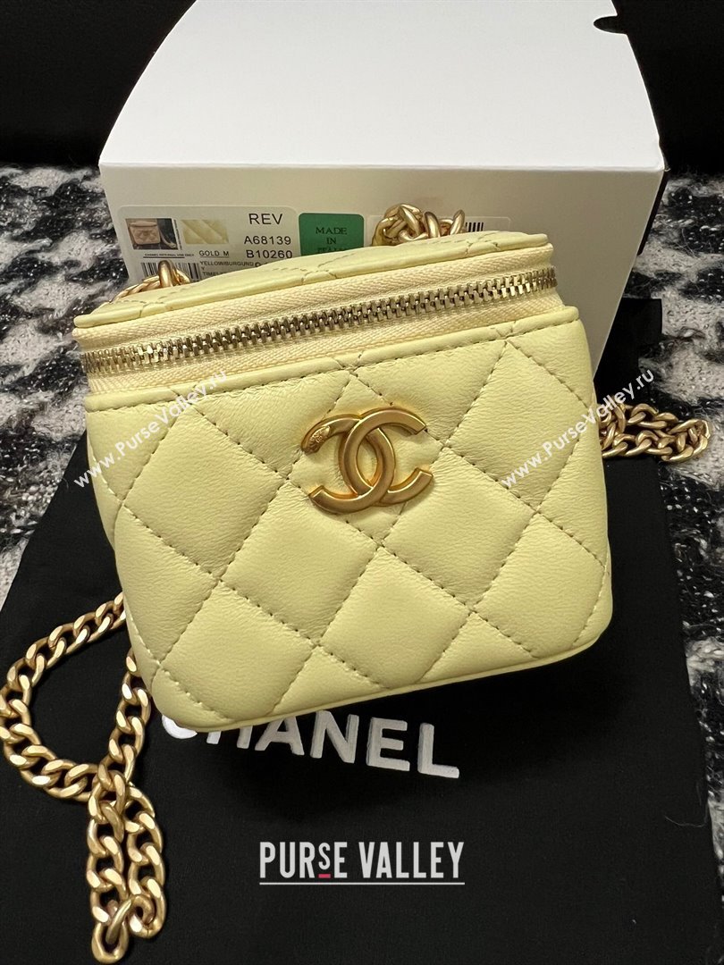 Chanel Lambskin Mini Vanity Case with Camellia Chain Yellow 2024 (YEZI-24032217)