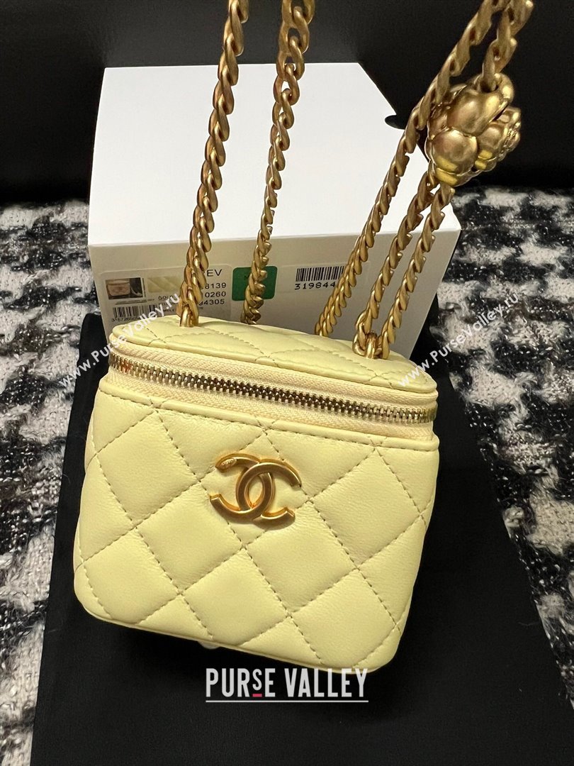 Chanel Lambskin Mini Vanity Case with Camellia Chain Yellow 2024 (YEZI-24032217)