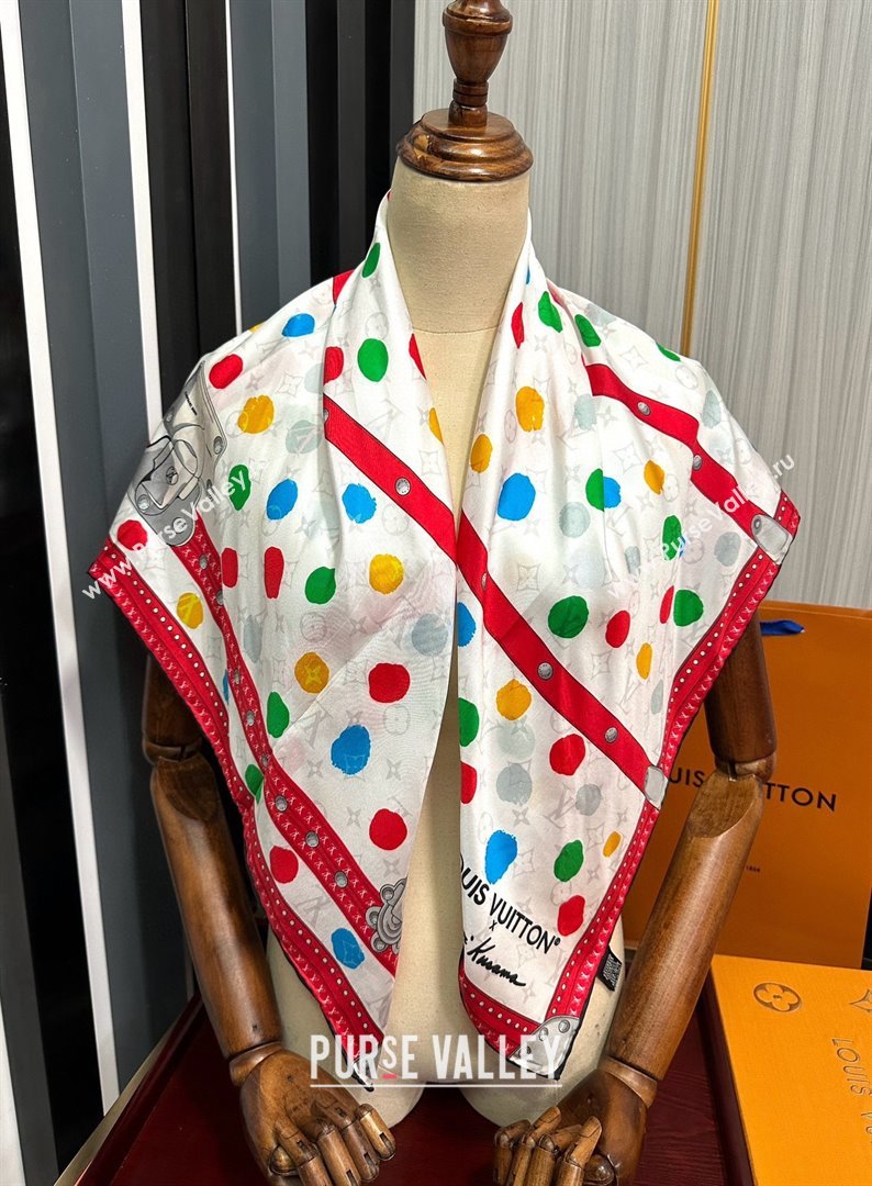 Louis Vuitton Silk Sqaure Scarf 90x90cm LV030431 Red/White 2025 (A-25030431)