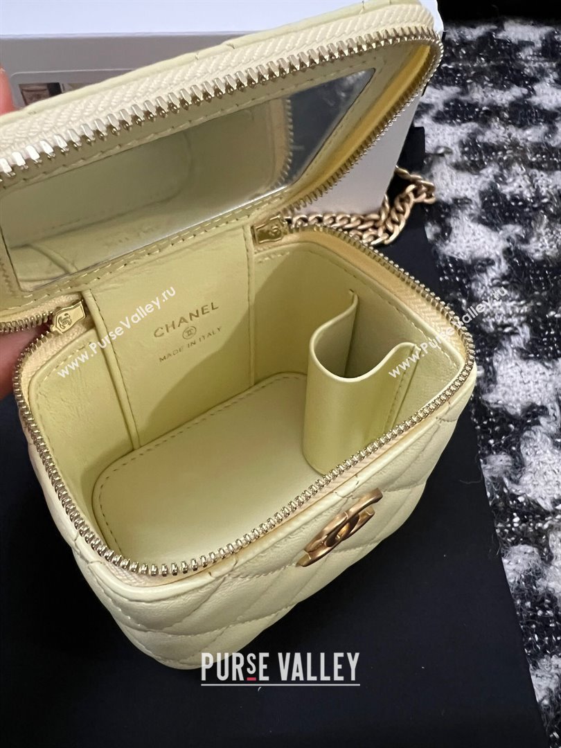 Chanel Lambskin Mini Vanity Case with Camellia Chain Yellow 2024 (YEZI-24032217)