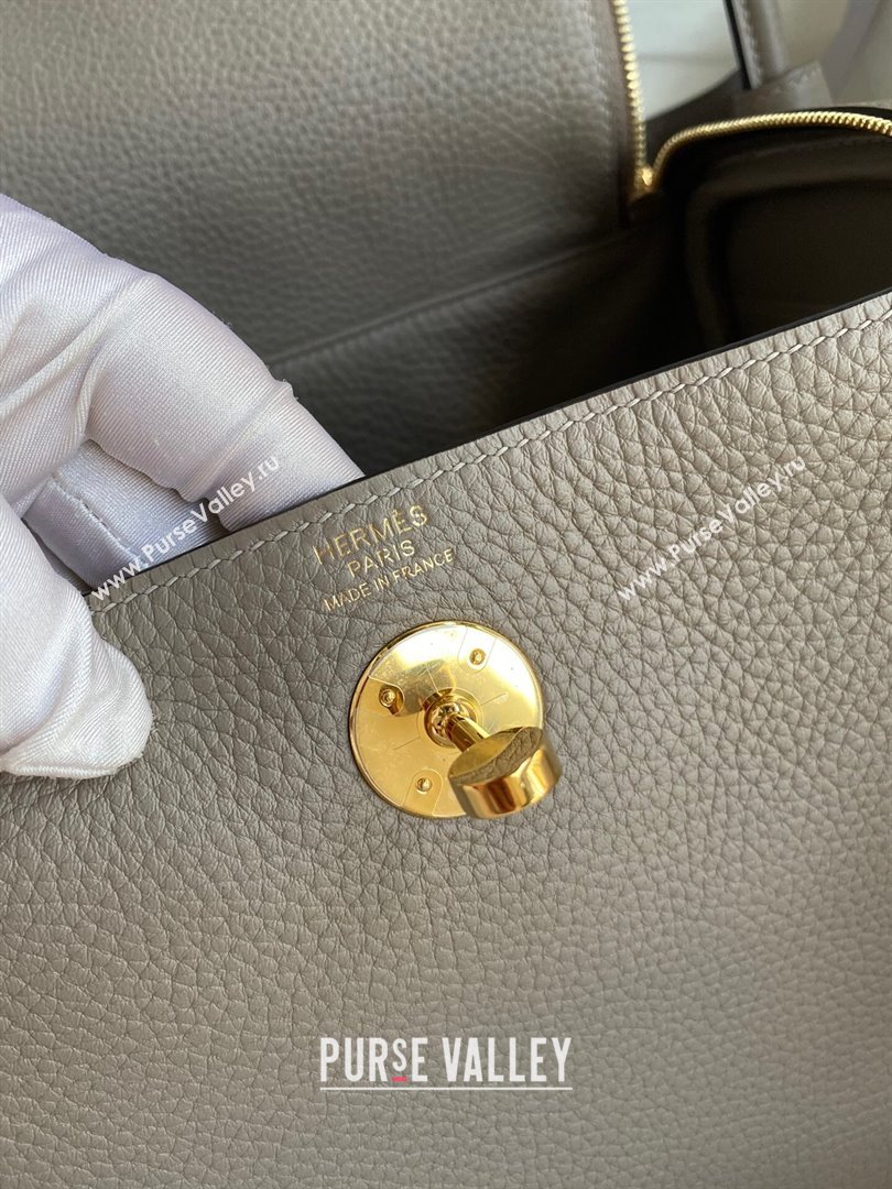 Hermes Lindy 26/30 Bag in Original Taurillon Clemence Leather Pitch Grey/Gold 2024(Full Handmade) (XYA-24051519)