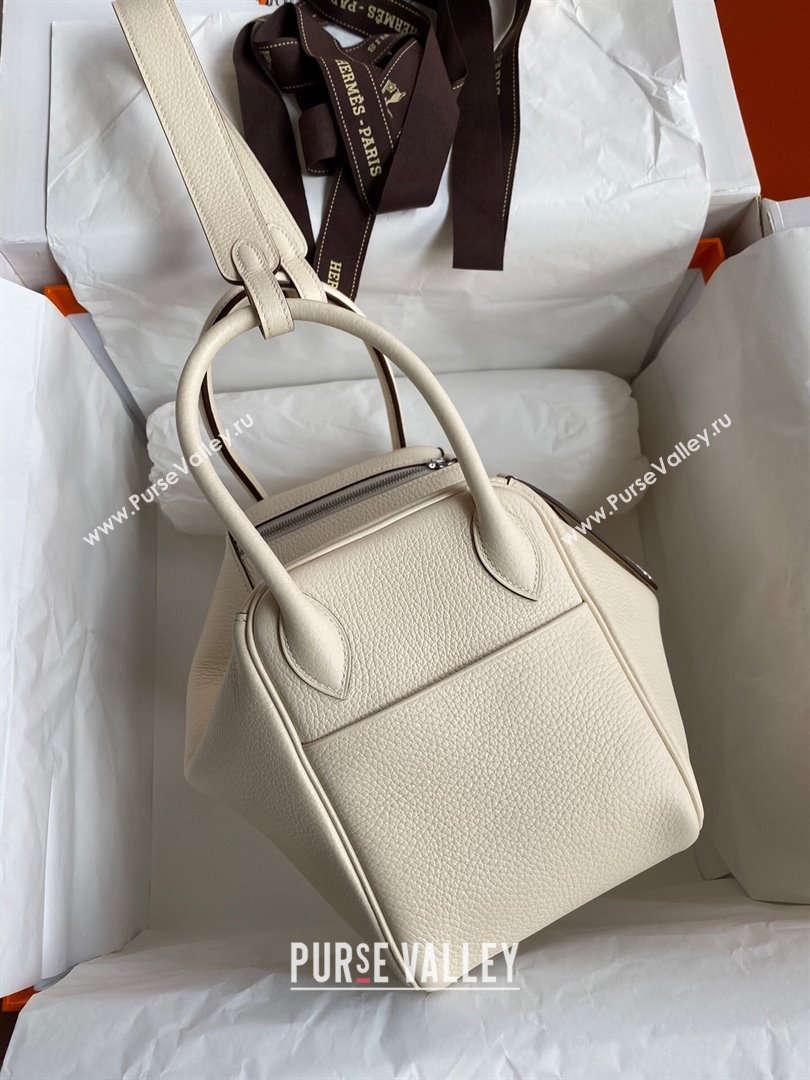 Hermes Lindy 26/30 Bag in Original Taurillon Clemence Leather Cream White/Silver 2024(Full Handmade) (XYA-24051520)