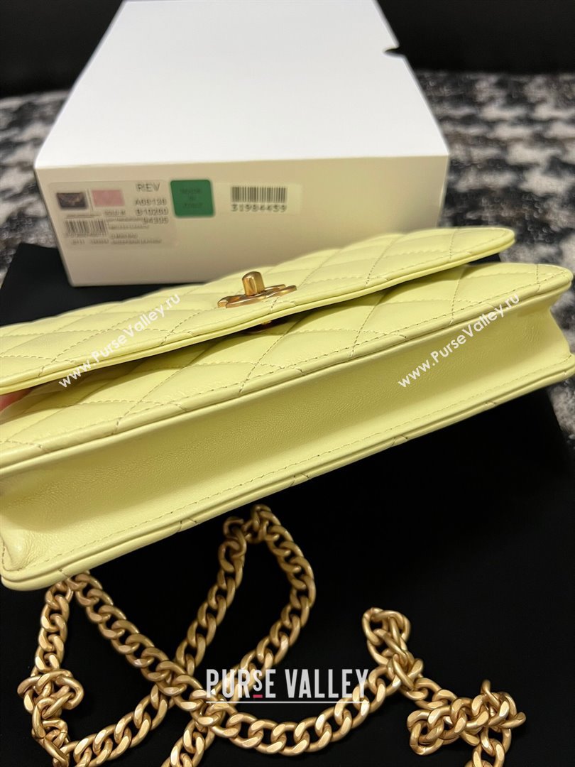 Chanel Quilted Lambskin Wallet on Chain WOC with Camellia Chain Yellow 2024 (YEZI-24032218)