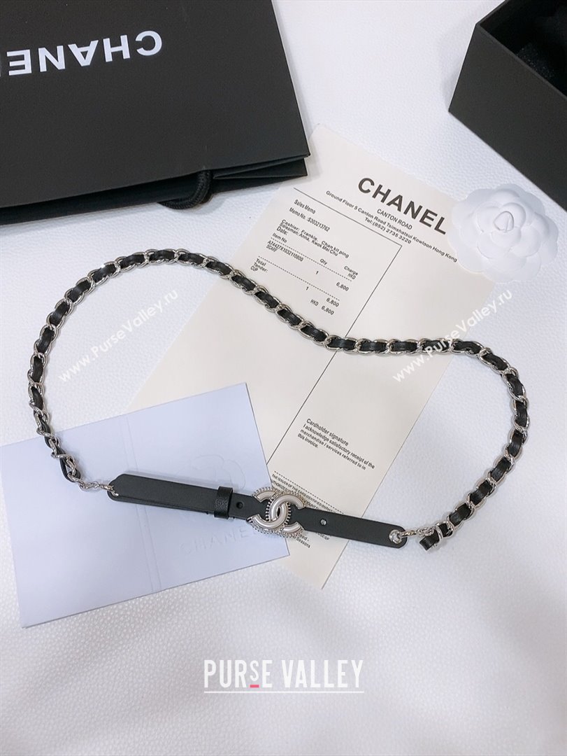 Chanel Calfskin Leather Chain Belt CH122609 Black/Silver 2024 (YANG-24122609)