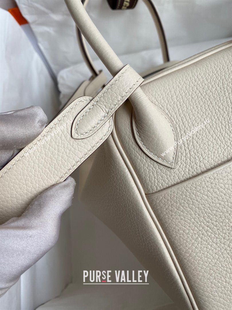 Hermes Lindy 26/30 Bag in Original Taurillon Clemence Leather Cream White/Silver 2024(Full Handmade) (XYA-24051520)