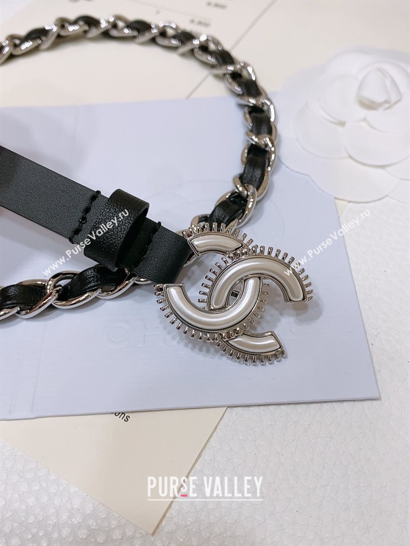 Chanel Calfskin Leather Chain Belt CH122609 Black/Silver 2024 (YANG-24122609)