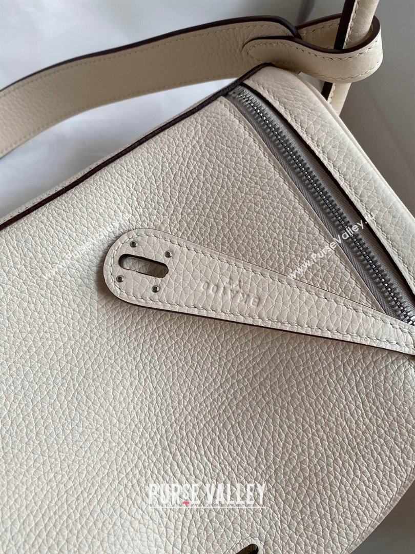 Hermes Lindy 26/30 Bag in Original Taurillon Clemence Leather Cream White/Silver 2024(Full Handmade) (XYA-24051520)
