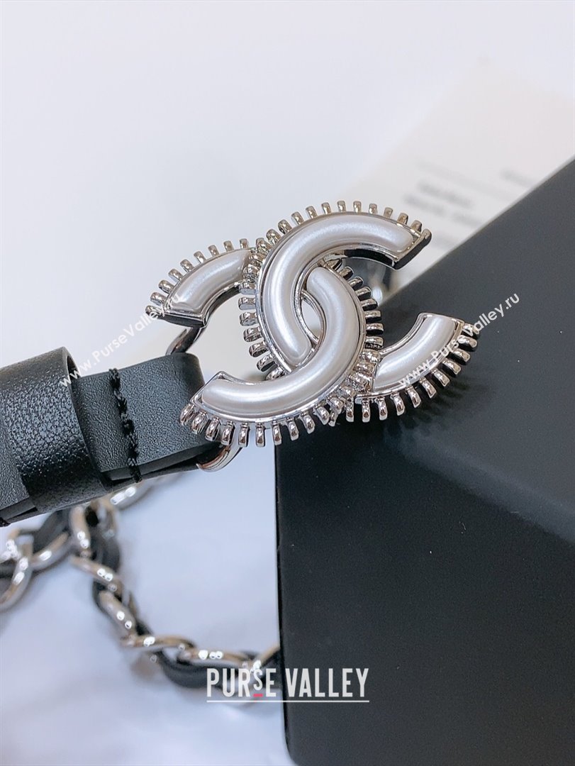 Chanel Calfskin Leather Chain Belt CH122609 Black/Silver 2024 (YANG-24122609)