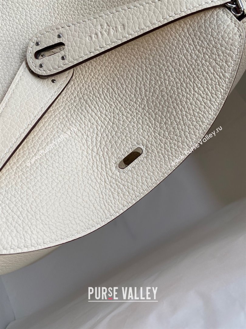 Hermes Lindy 26/30 Bag in Original Taurillon Clemence Leather Cream White/Silver 2024(Full Handmade) (XYA-24051520)