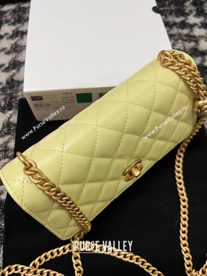 Chanel Quilted Lambskin Wallet on Chain WOC with Camellia Chain Yellow 2024 (YEZI-24032218)