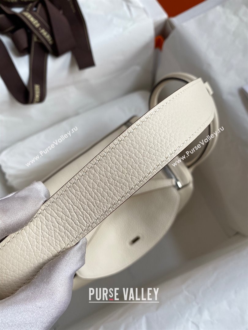 Hermes Lindy 26/30 Bag in Original Taurillon Clemence Leather Cream White/Silver 2024(Full Handmade) (XYA-24051520)