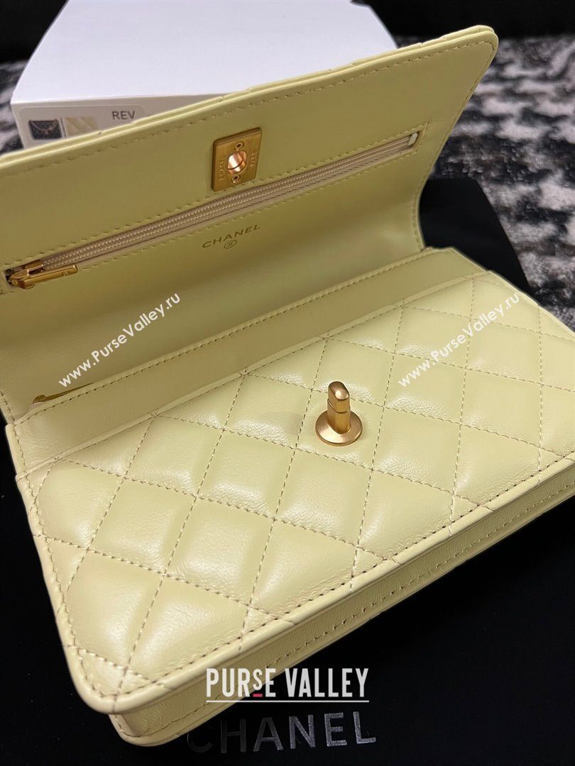 Chanel Quilted Lambskin Wallet on Chain WOC with Camellia Chain Yellow 2024 (YEZI-24032218)