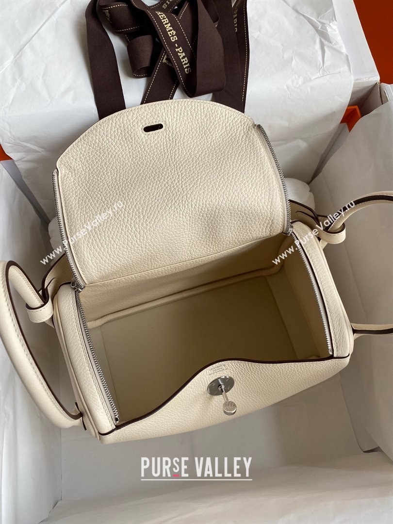 Hermes Lindy 26/30 Bag in Original Taurillon Clemence Leather Cream White/Silver 2024(Full Handmade) (XYA-24051520)