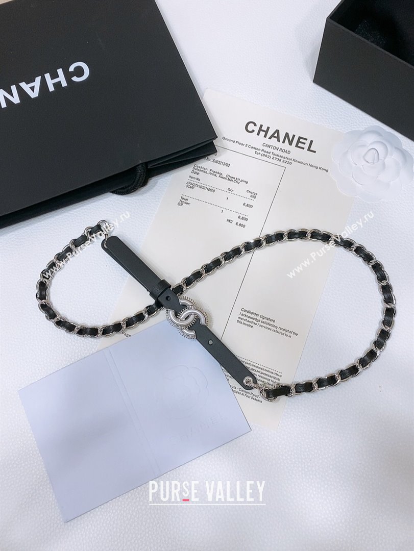 Chanel Calfskin Leather Chain Belt CH122609 Black/Silver 2024 (YANG-24122609)