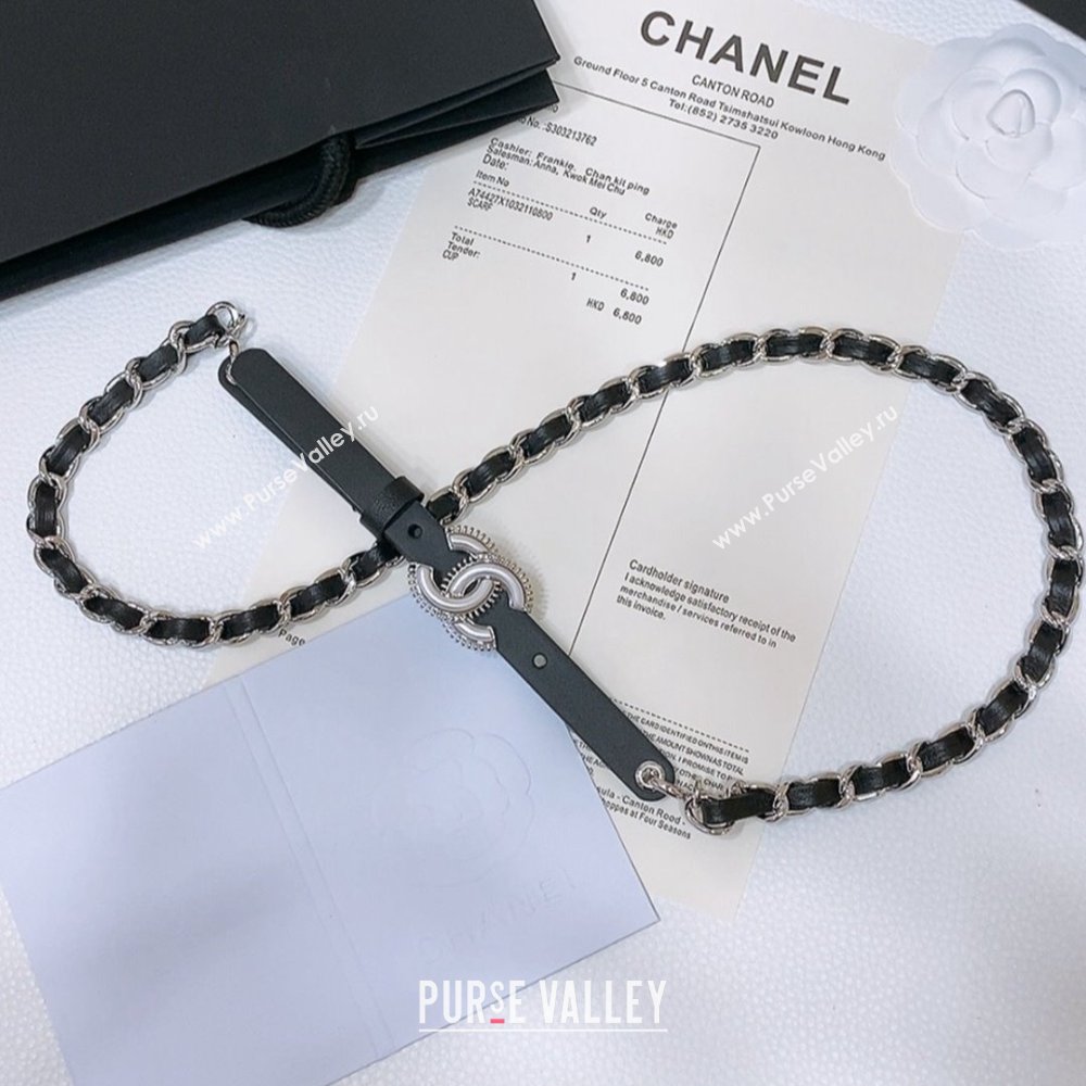 Chanel Calfskin Leather Chain Belt CH122609 Black/Silver 2024 (YANG-24122609)