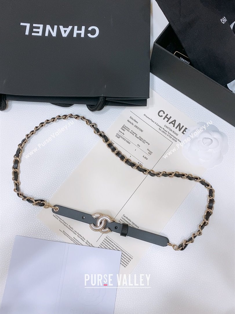 Chanel Calfskin Leather Chain Belt CH122610 Black/Gold 2024 (YANG-24122610)