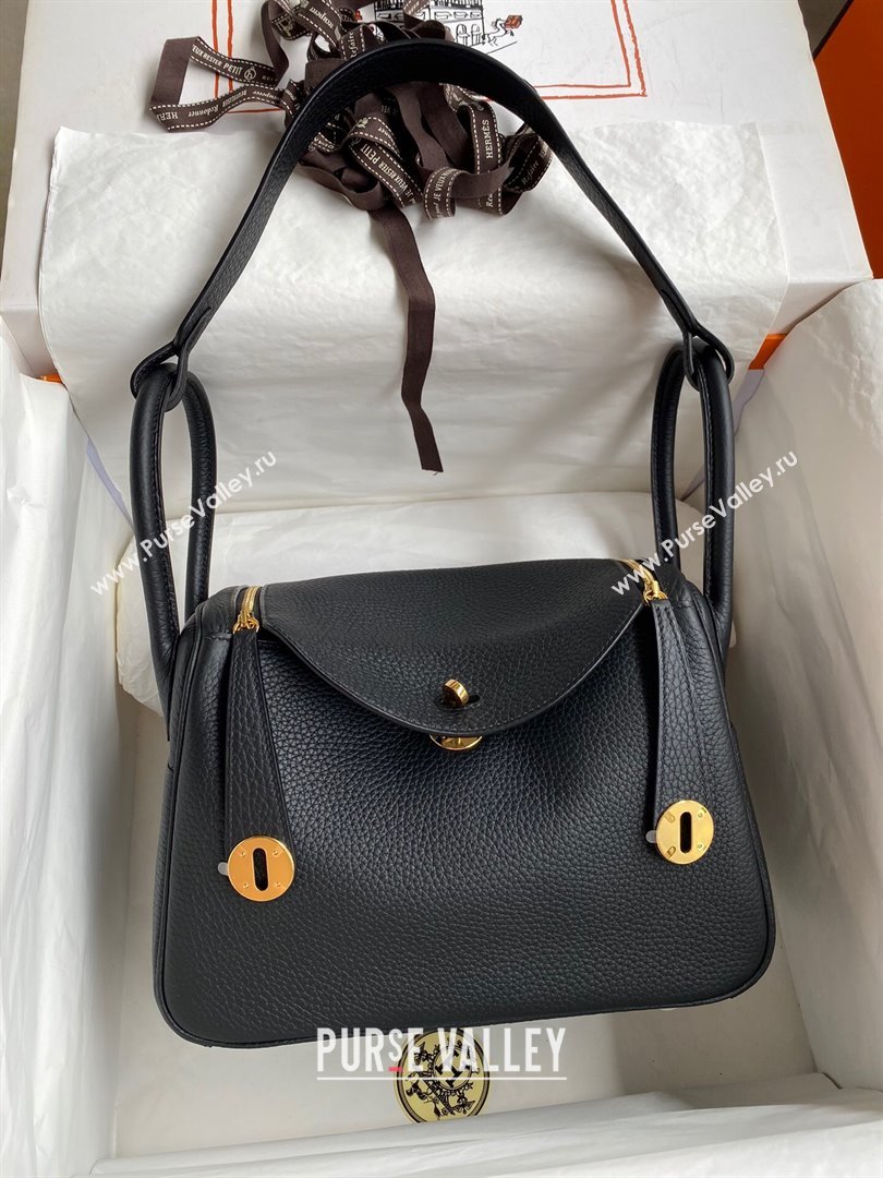 Hermes Lindy 26/30 Bag in Original Taurillon Clemence Leather Black/Gold 2024(Full Handmade) (XYA-24051521)