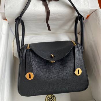 Hermes Lindy 26/30 Bag in Original Taurillon Clemence Leather Black/Gold 2024(Full Handmade) (XYA-24051521)