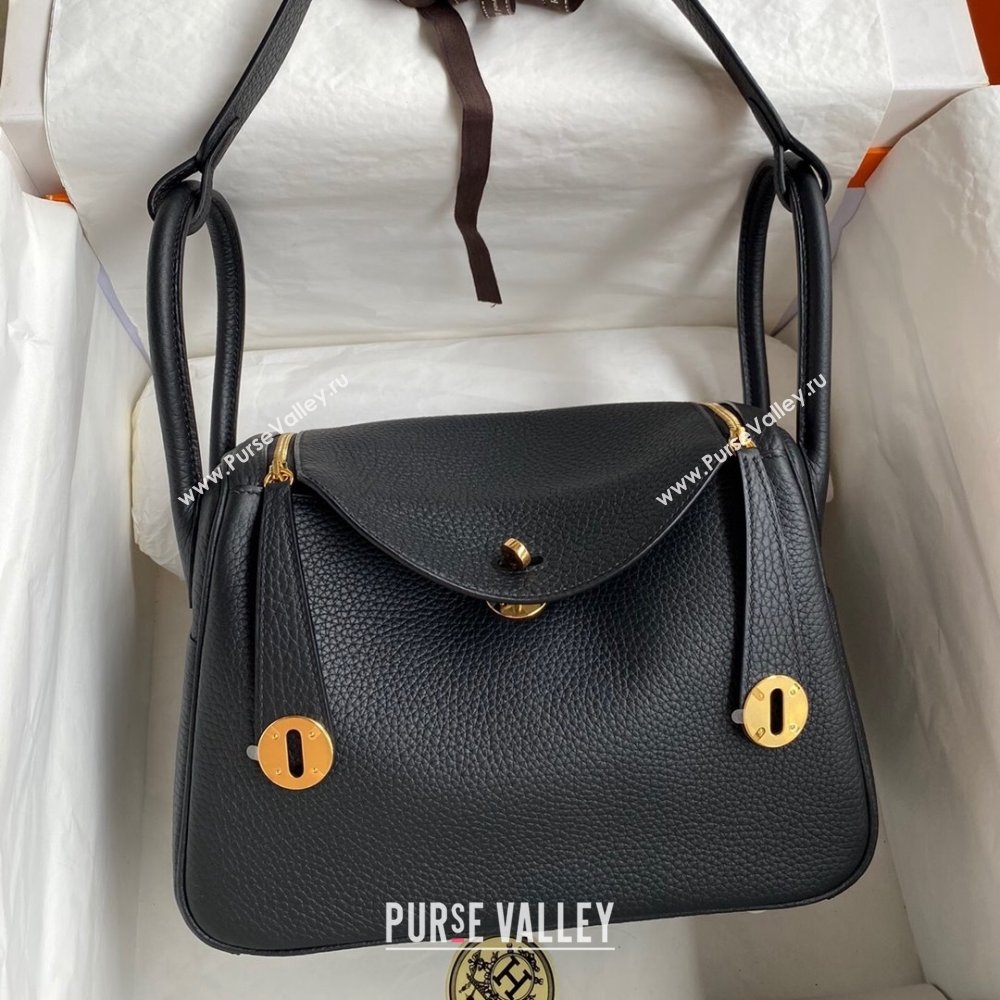 Hermes Lindy 26/30 Bag in Original Taurillon Clemence Leather Black/Gold 2024(Full Handmade) (XYA-24051521)