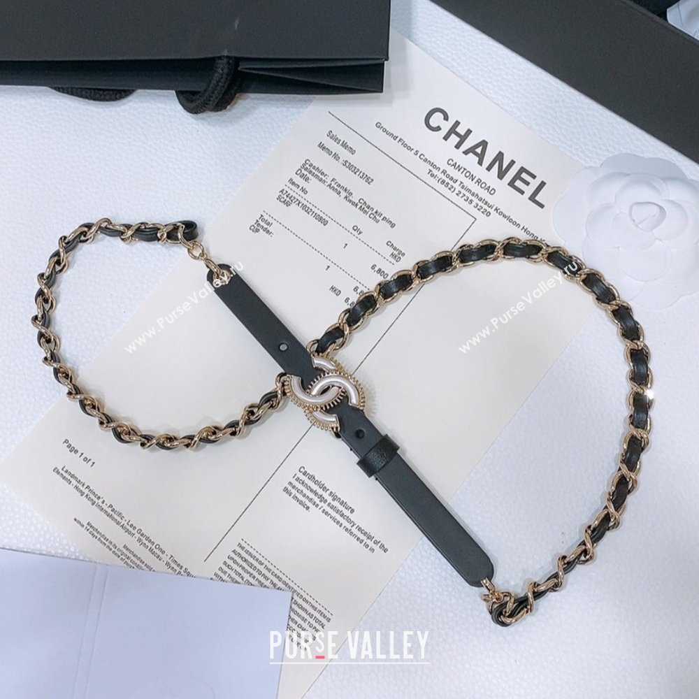 Chanel Calfskin Leather Chain Belt CH122610 Black/Gold 2024 (YANG-24122610)