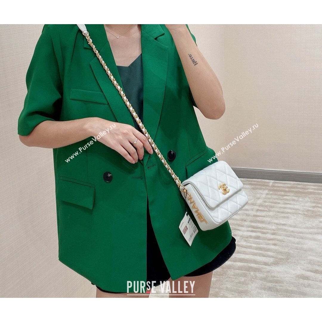 Chanel Lambskin Mini Sqaure Flap Bag with Metal Side Logo AS2734 White 2021 (SM-21082755)