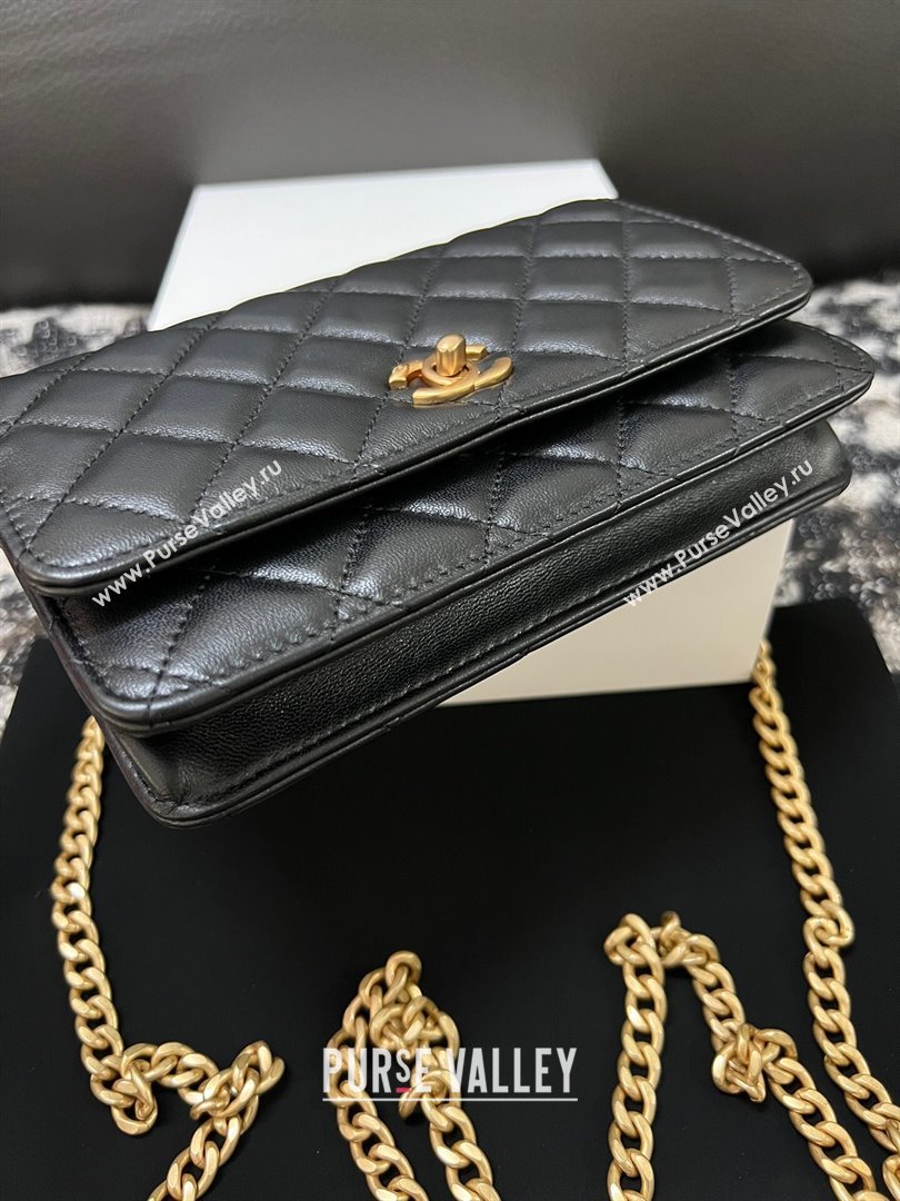 Chanel Quilted Lambskin Wallet on Chain WOC with Camellia Chain Black 2024 (YEZI-24032219)