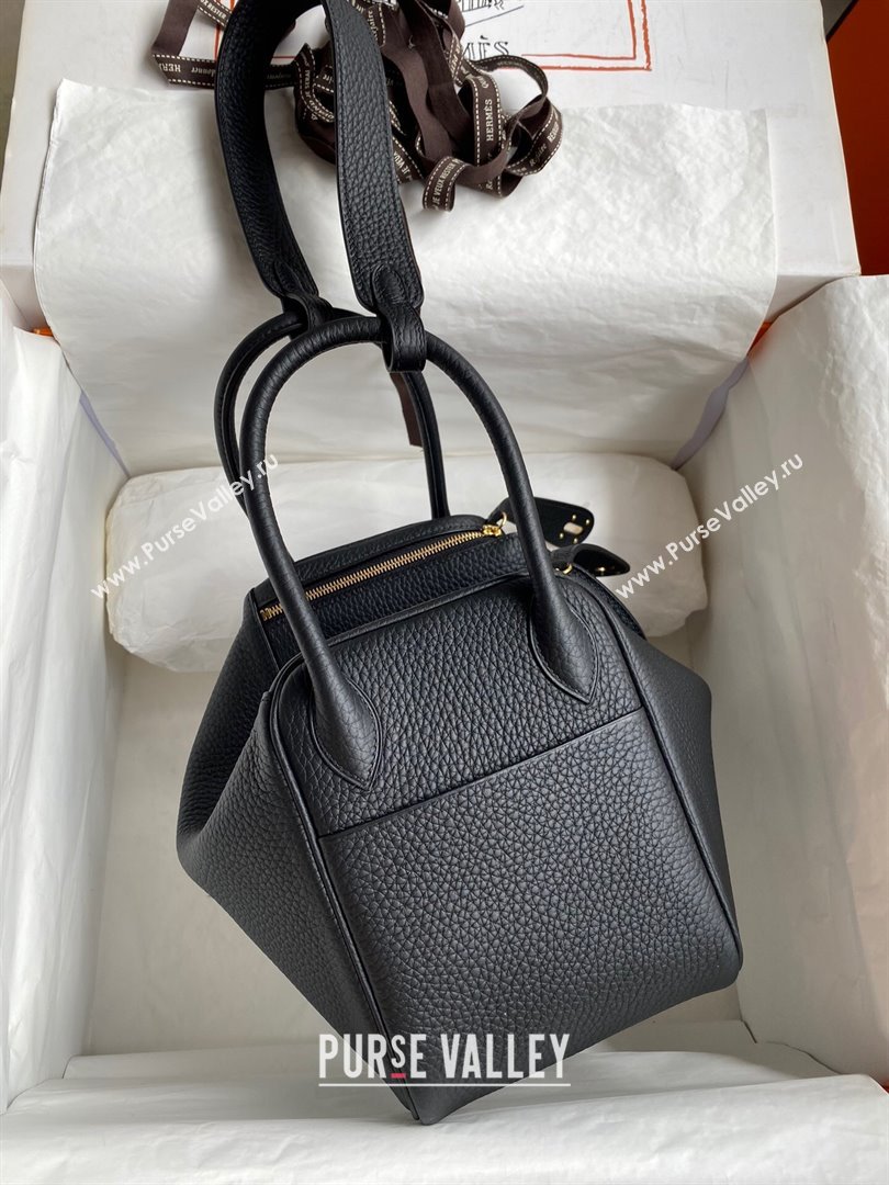 Hermes Lindy 26/30 Bag in Original Taurillon Clemence Leather Black/Gold 2024(Full Handmade) (XYA-24051521)