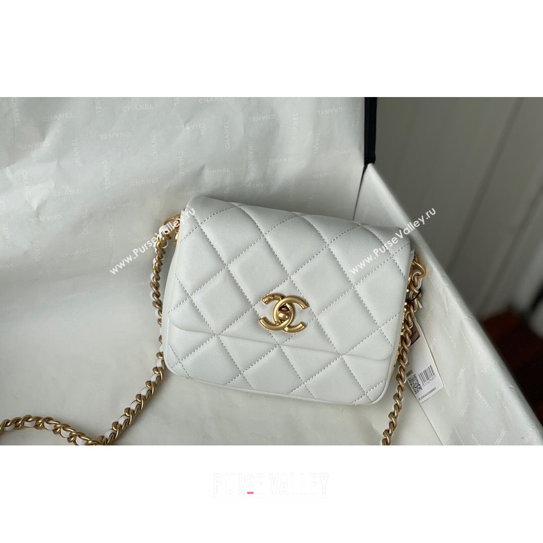 Chanel Lambskin Mini Sqaure Flap Bag with Metal Side Logo AS2734 White 2021 (SM-21082755)