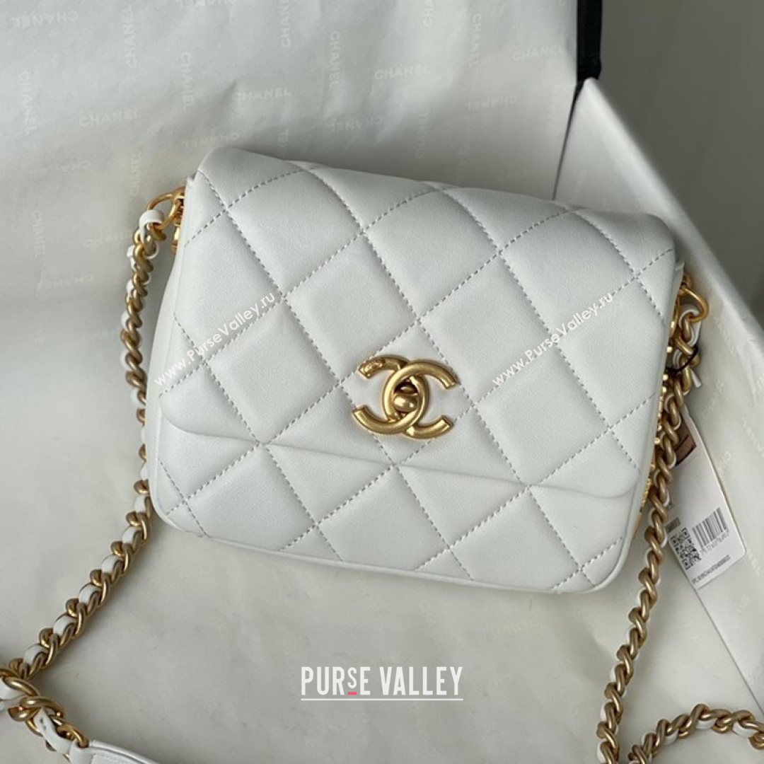 Chanel Lambskin Mini Sqaure Flap Bag with Metal Side Logo AS2734 White 2021 (SM-21082755)