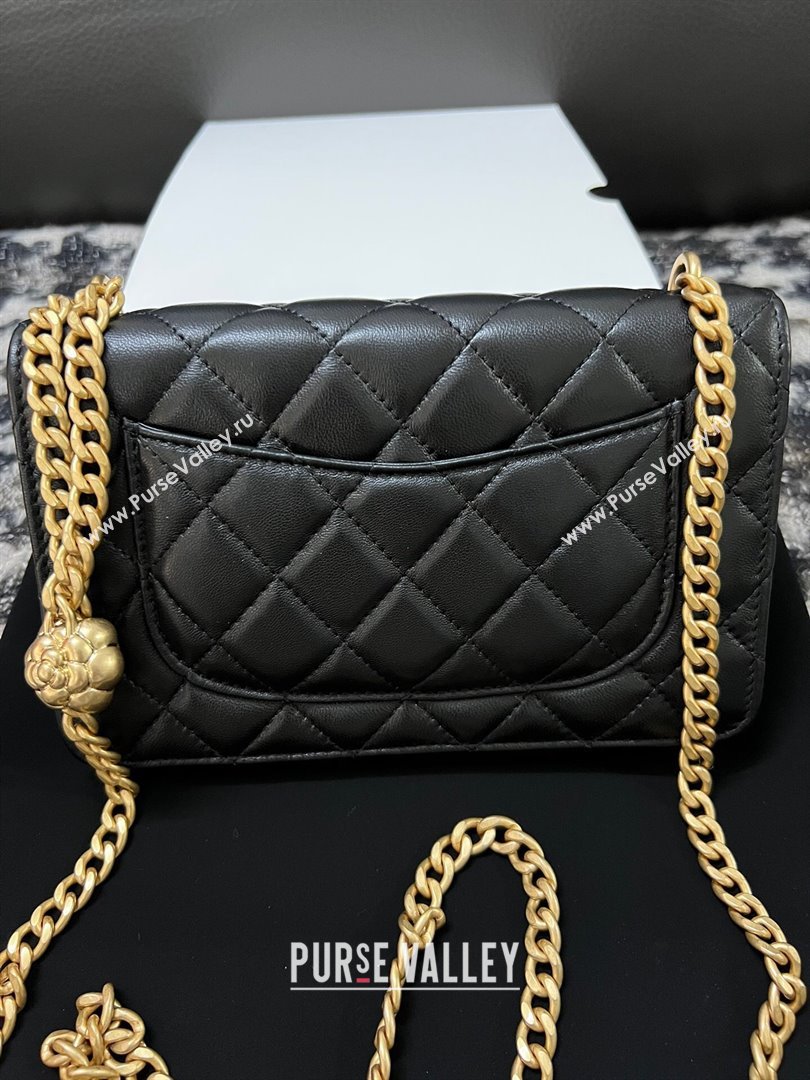 Chanel Quilted Lambskin Wallet on Chain WOC with Camellia Chain Black 2024 (YEZI-24032219)