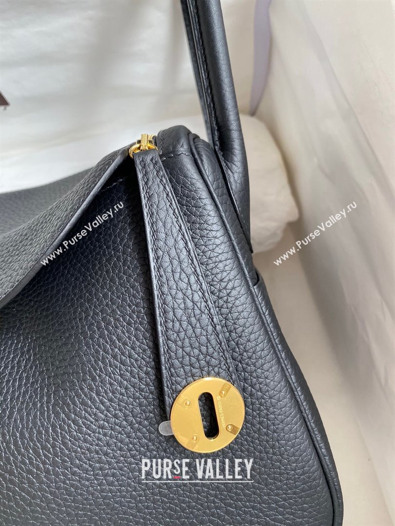 Hermes Lindy 26/30 Bag in Original Taurillon Clemence Leather Black/Gold 2024(Full Handmade) (XYA-24051521)