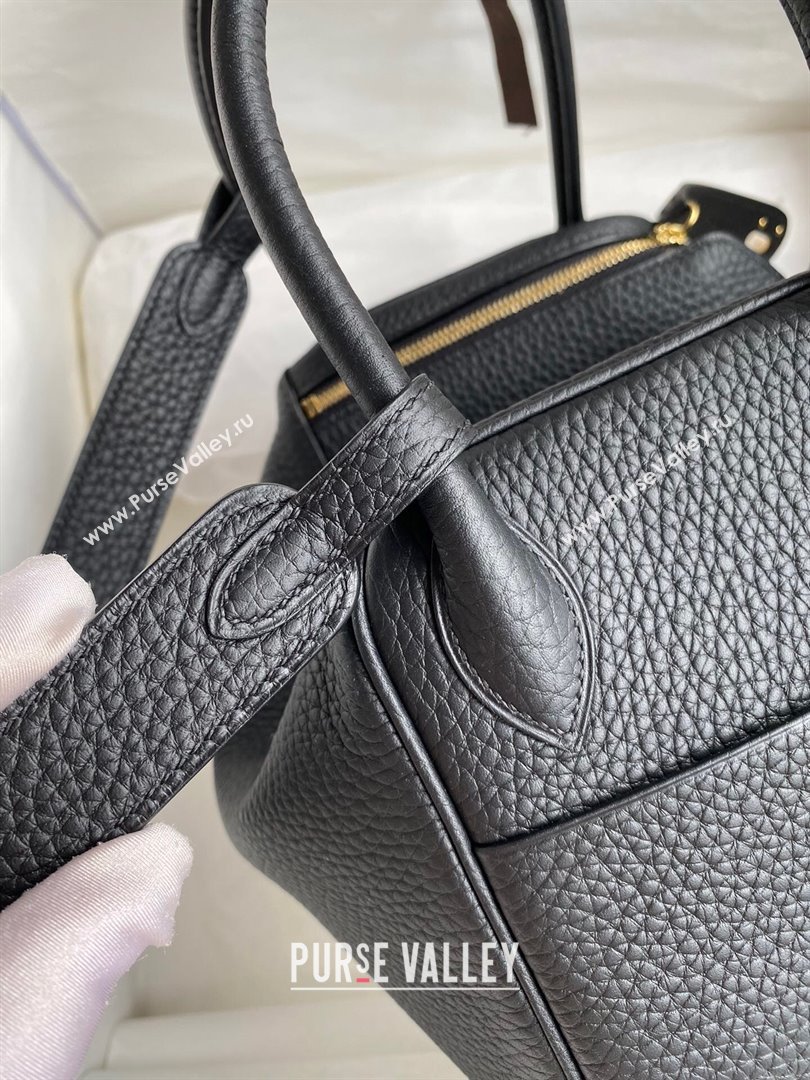 Hermes Lindy 26/30 Bag in Original Taurillon Clemence Leather Black/Gold 2024(Full Handmade) (XYA-24051521)