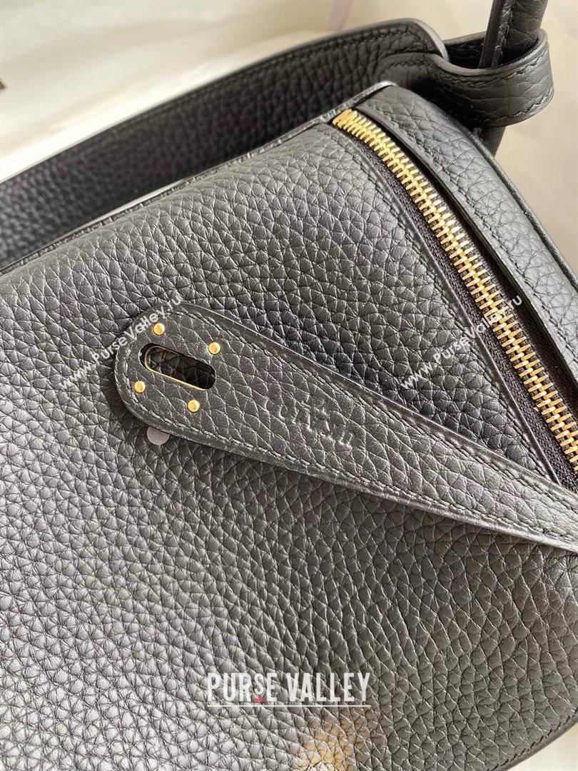 Hermes Lindy 26/30 Bag in Original Taurillon Clemence Leather Black/Gold 2024(Full Handmade) (XYA-24051521)